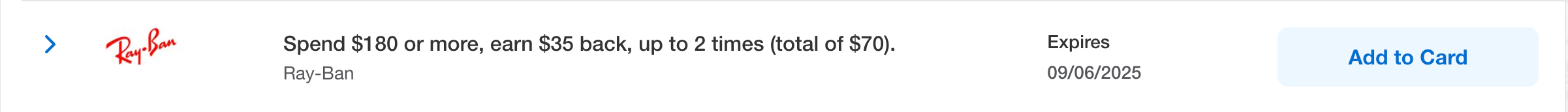 Screenshot of Amex offer