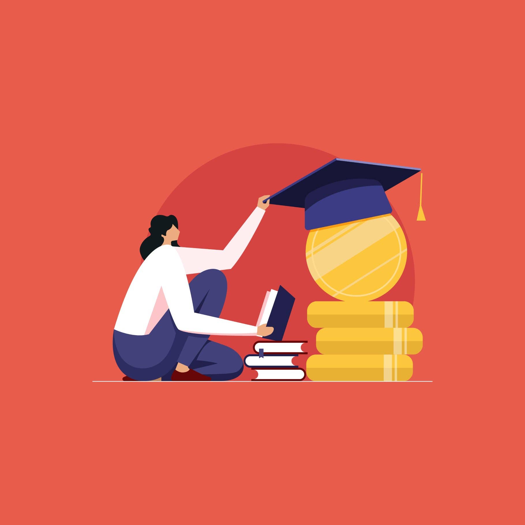 Graduation hat on coins money, college and university Student Saving money for education or scholarship concept