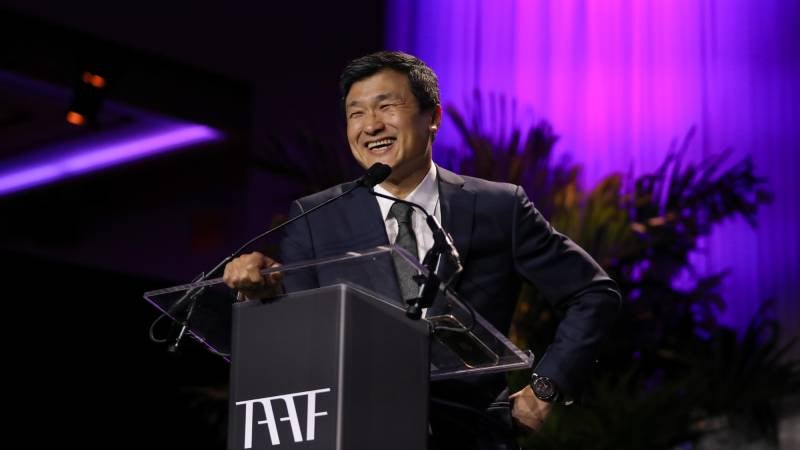 Li Lu speaks onstage during the TAAF Heritage Month Awards Dinner at The Glasshouse on May 02, 2024, in New York City.